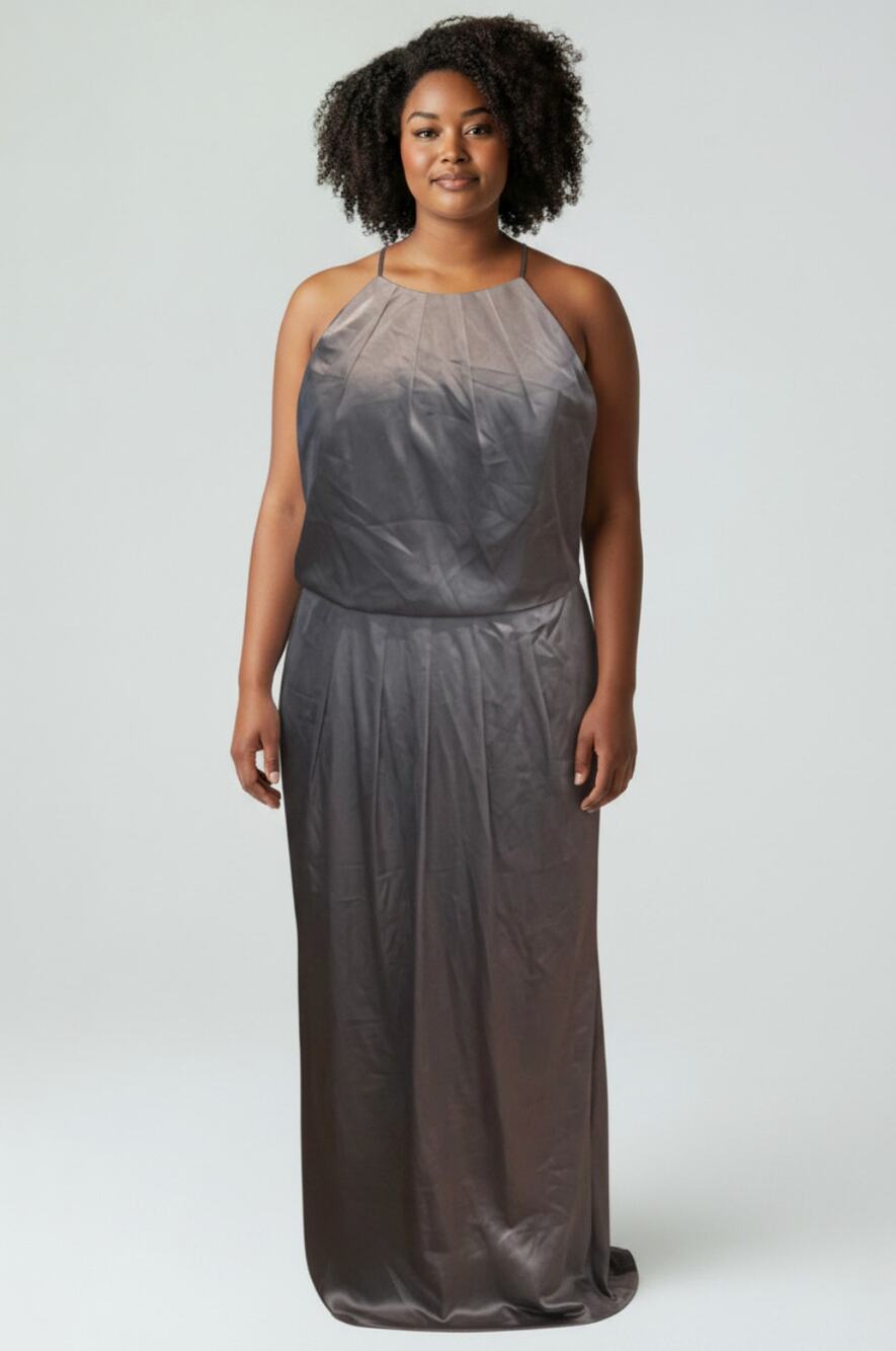 MONIQUE LHUILLIER Women's Halter Neck Bridesmaids Gown Size 10 In Grey